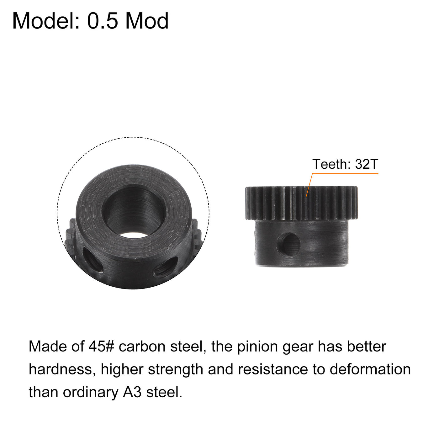 uxcell Uxcell 0.5 Mod 32T 6mm Bore 17mm Outer Dia 45# Carbon Steel Motor Pinion Gear Set