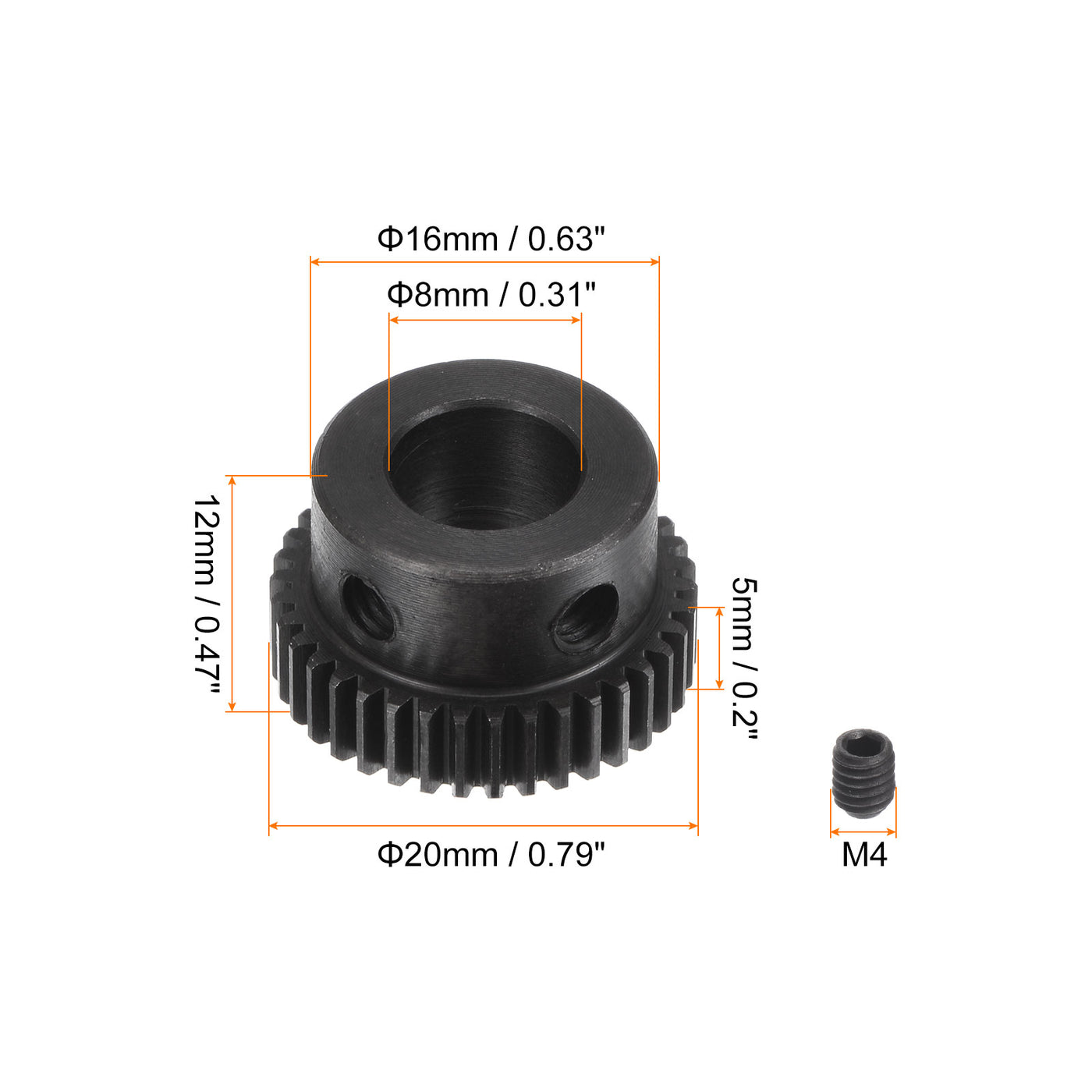 uxcell Uxcell 0.5 Mod 38T 8mm Bore 20mm Outer Dia 45# Carbon Steel Motor Pinion Gear Set