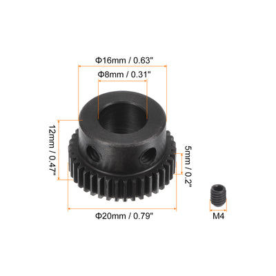 Harfington Uxcell 0.5 Mod 38T 8mm Bore 20mm Outer Dia 45# Carbon Steel Motor Pinion Gear Set