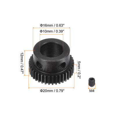 Harfington Uxcell 0.5 Mod 38T 10mm Bore 20mm Outer Dia 45# Carbon Steel Motor Pinion Gear Set