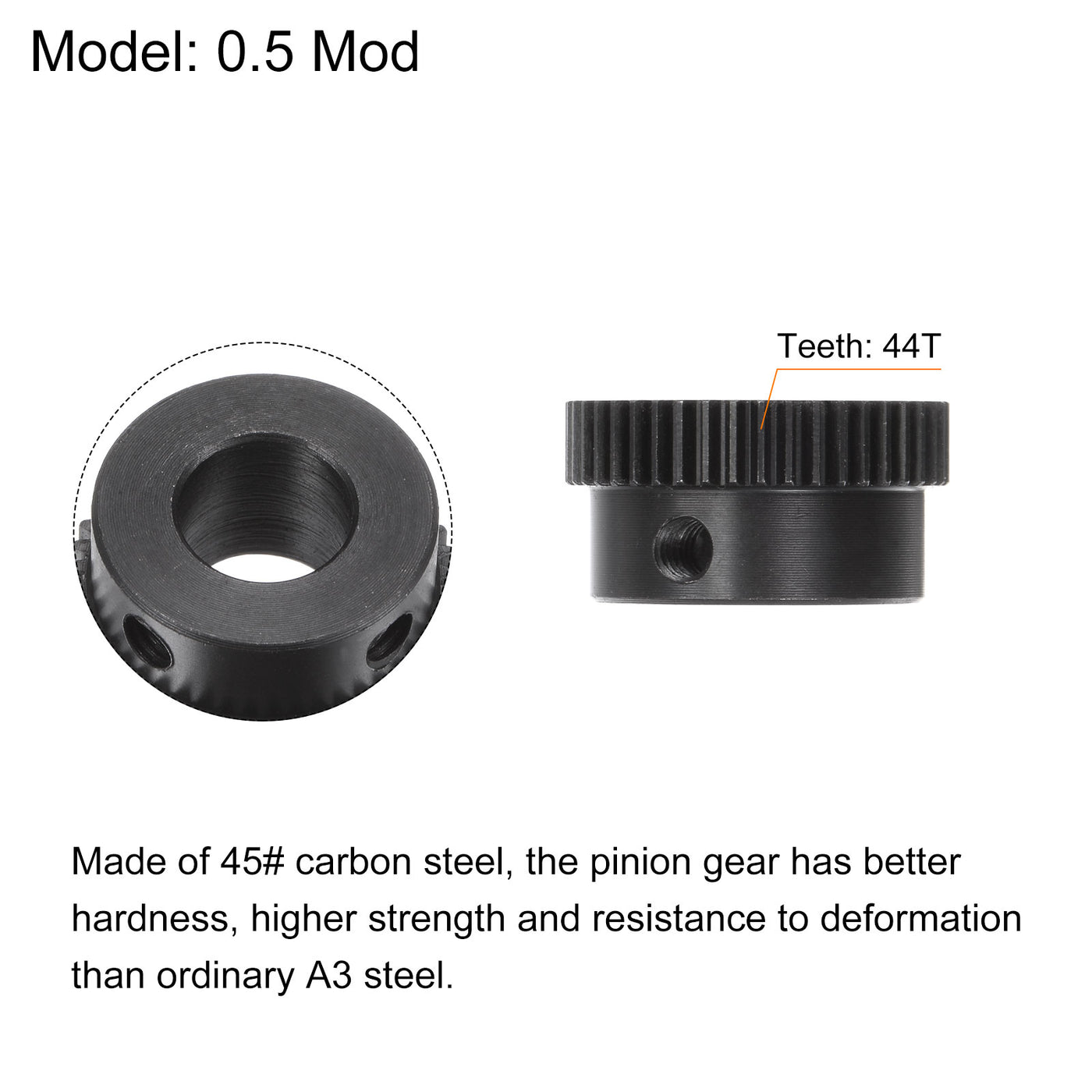 uxcell Uxcell 0.5 Mod 44T 10mm Bore 23mm Outer Dia 45# Carbon Steel Motor Pinion Gear Set