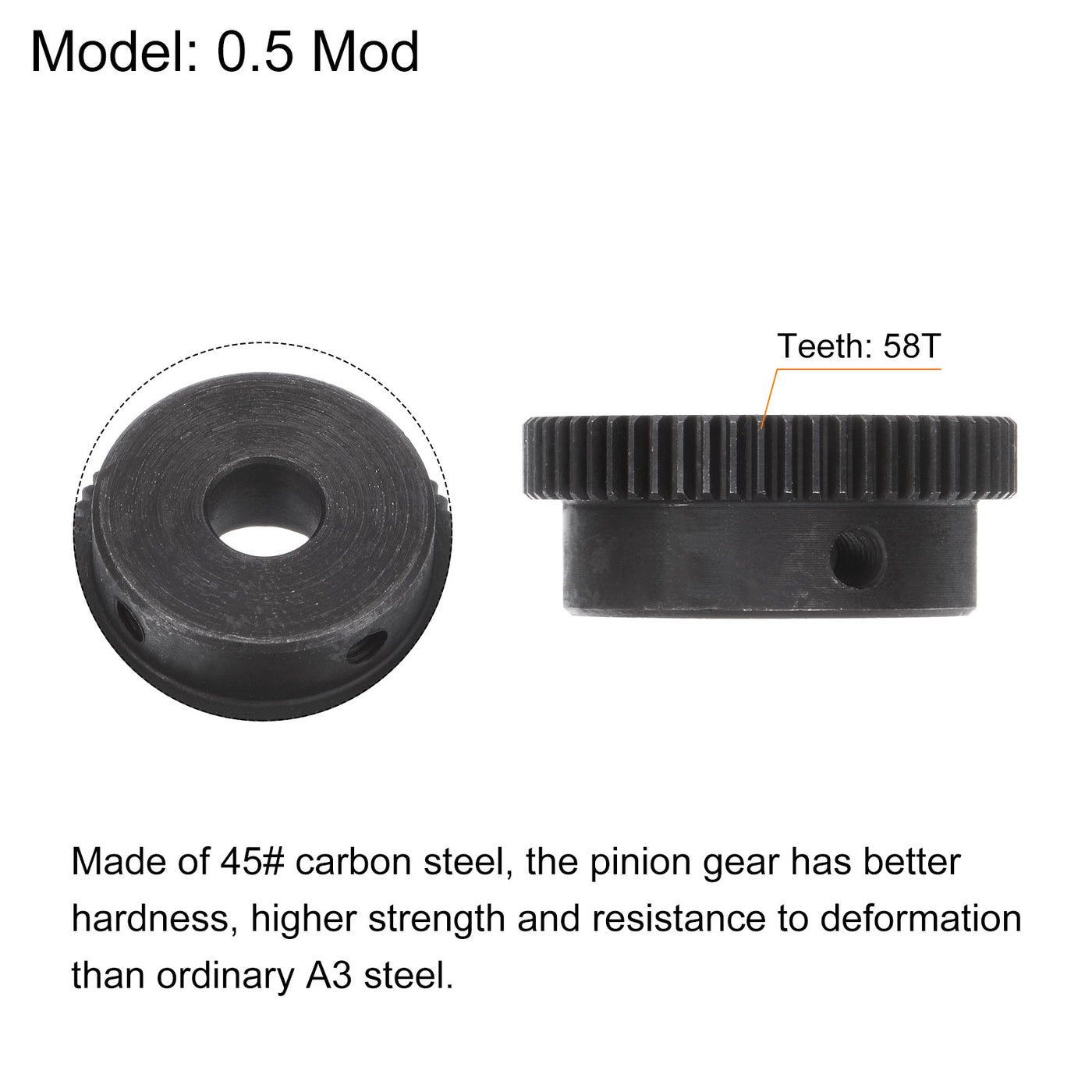 uxcell Uxcell 0.5 Mod 58T 8mm Bore 30mm Outer Dia 45# Carbon Steel Motor Pinion Gear Set