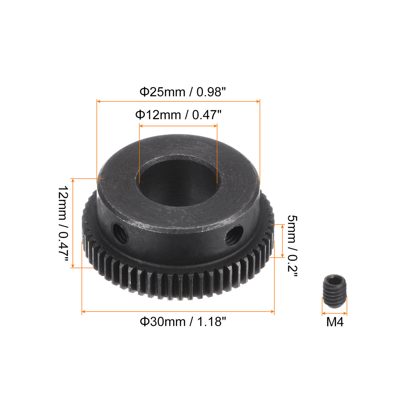 uxcell Uxcell 0.5 Mod 58T 12mm Bore 30mm Outer Dia 45# Carbon Steel Motor Pinion Gear Set