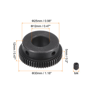 Harfington Uxcell 0.5 Mod 58T 12mm Bore 30mm Outer Dia 45# Carbon Steel Motor Pinion Gear Set