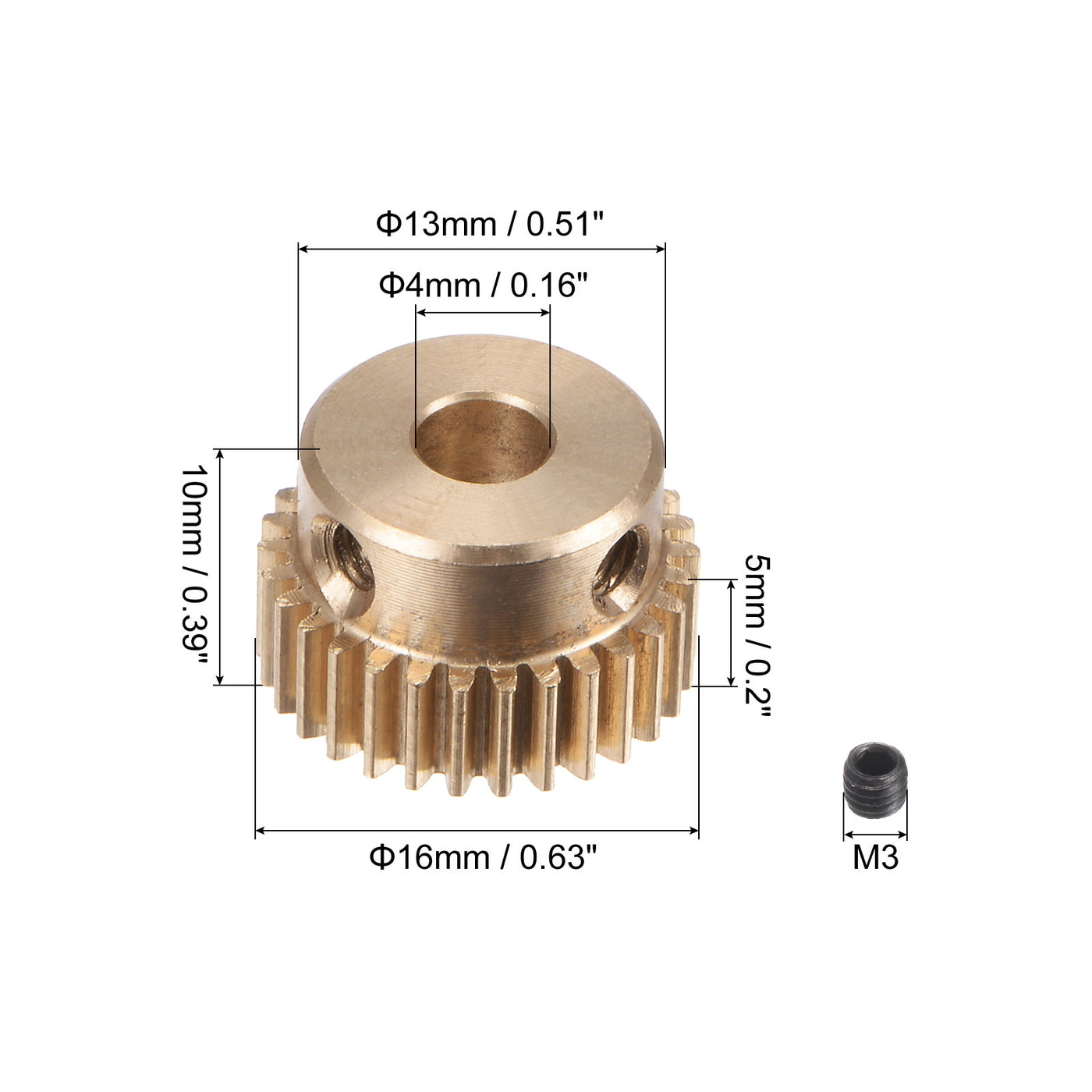 uxcell Uxcell 0.5 Mod 30T 4mm Bore 16mm Outer Dia Brass Motor Rack Pinion Gear with Screws