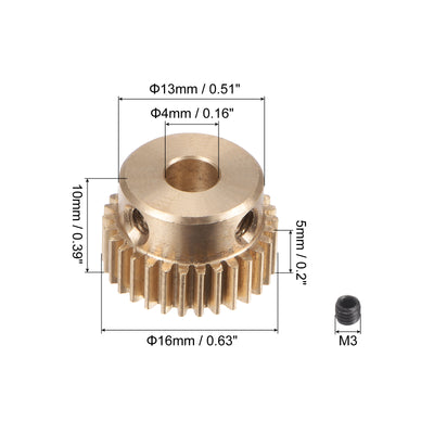 Harfington Uxcell 0.5 Mod 30T 4mm Bore 16mm Outer Dia Brass Motor Rack Pinion Gear with Screws