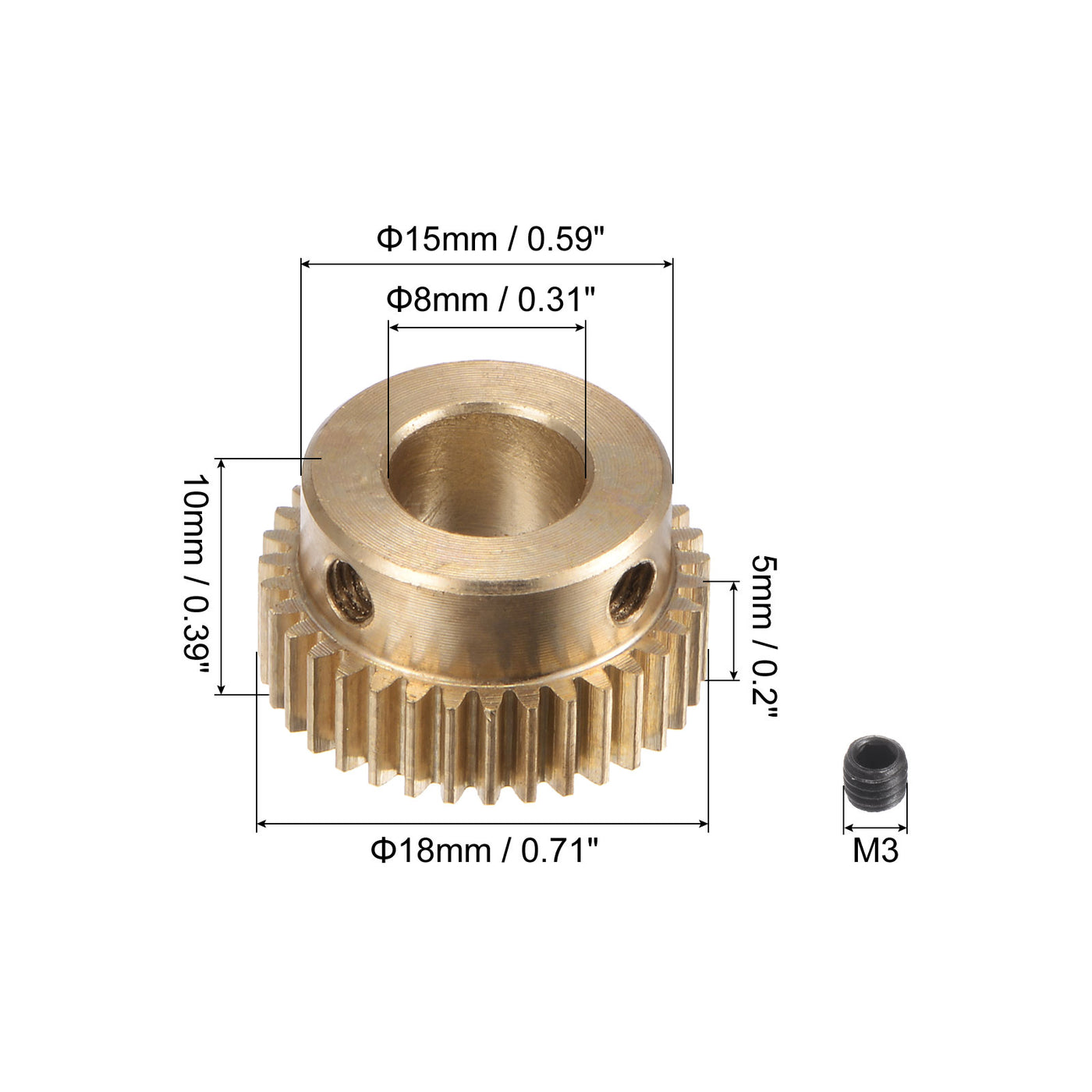 uxcell Uxcell 0.5 Mod 35T 8mm Bore 18mm Outer Dia Brass Motor Rack Pinion Gear with Screws