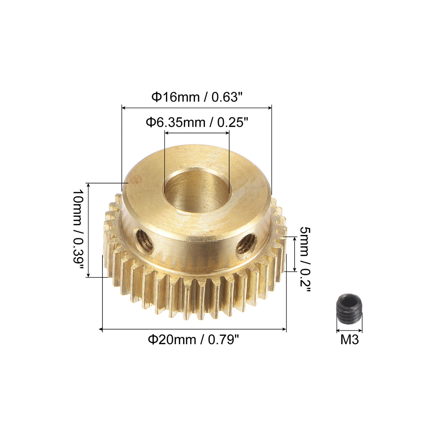 uxcell Uxcell 0.5 Mod 38T 6.35mm Bore 20mm Outer Dia Brass Motor Rack Pinion Gear with Screws