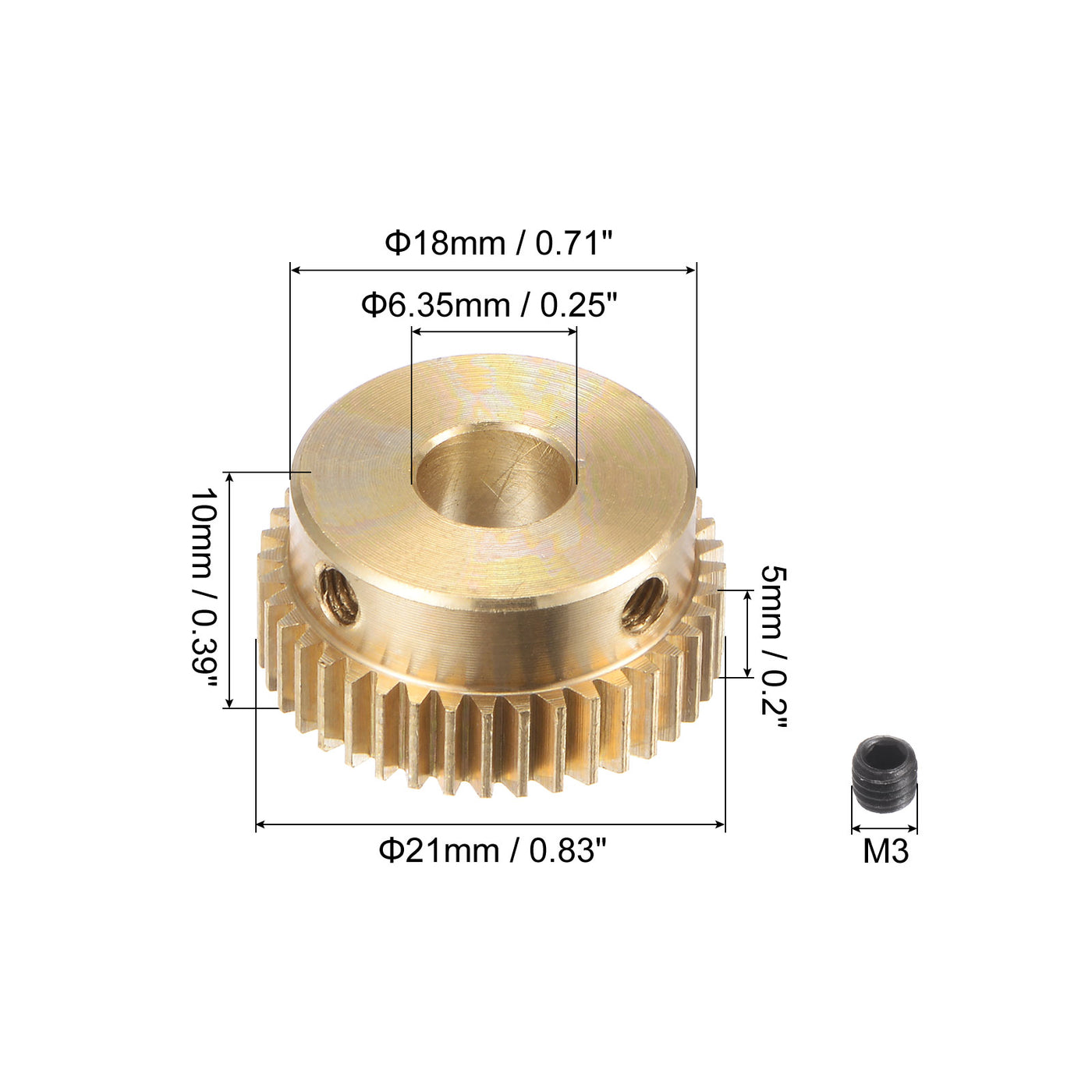uxcell Uxcell 0.5 Mod 40T 6.35mm Bore 21mm Outer Dia Brass Motor Rack Pinion Gear with Screws