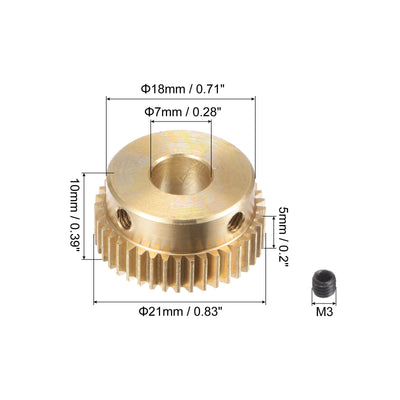 Harfington Uxcell 0.5 Mod 40T 7mm Bore 21mm Outer Dia Brass Motor Rack Pinion Gear with Screws