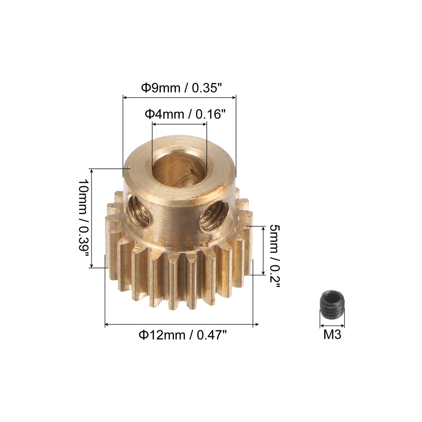 uxcell Uxcell 0.5 Mod 22T 4mm Bore 12mm Outer Dia Brass Motor Rack Pinion Gear with Screws