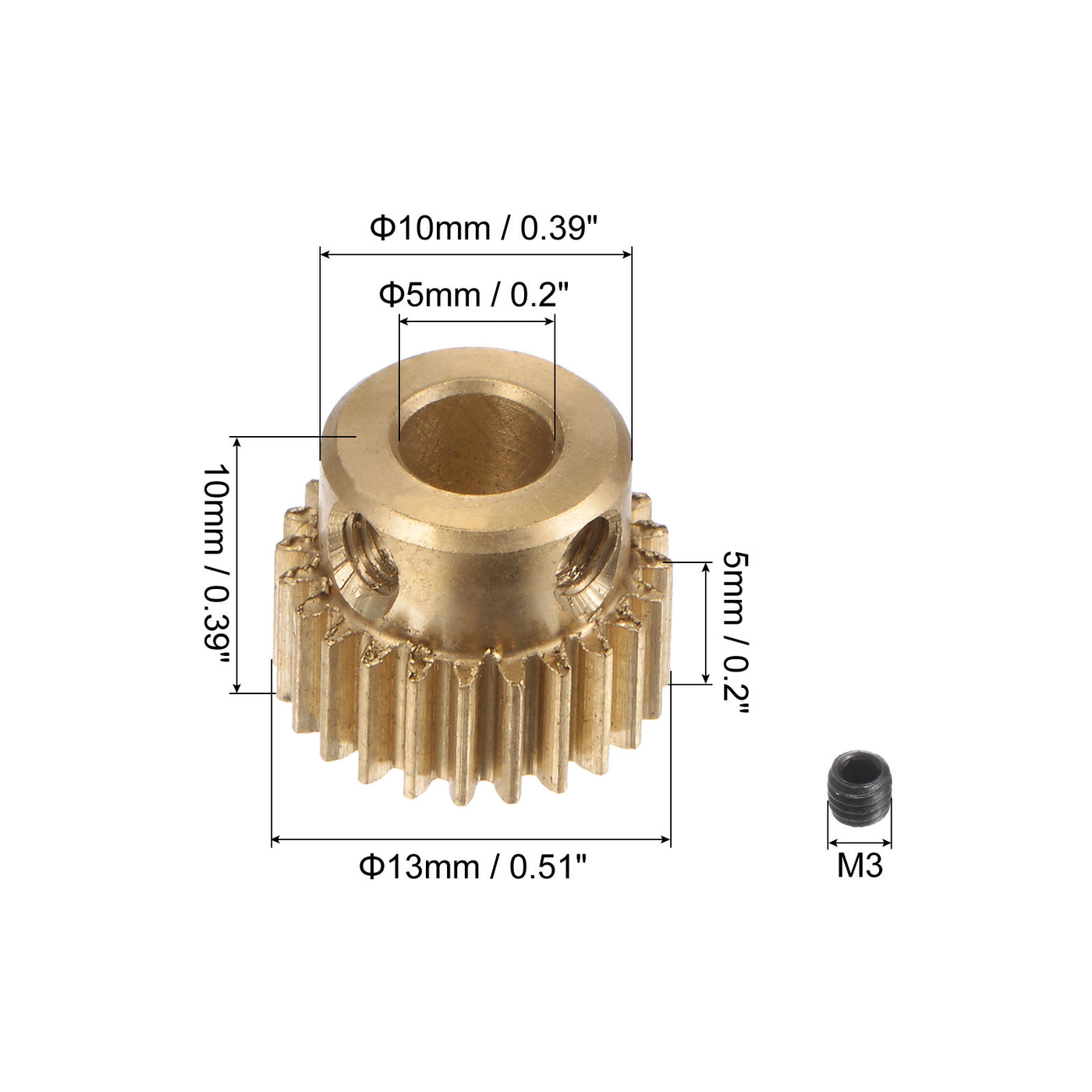 uxcell Uxcell 0.5 Mod 24T 5mm Bore 13mm Outer Dia Brass Motor Rack Pinion Gear with Screws