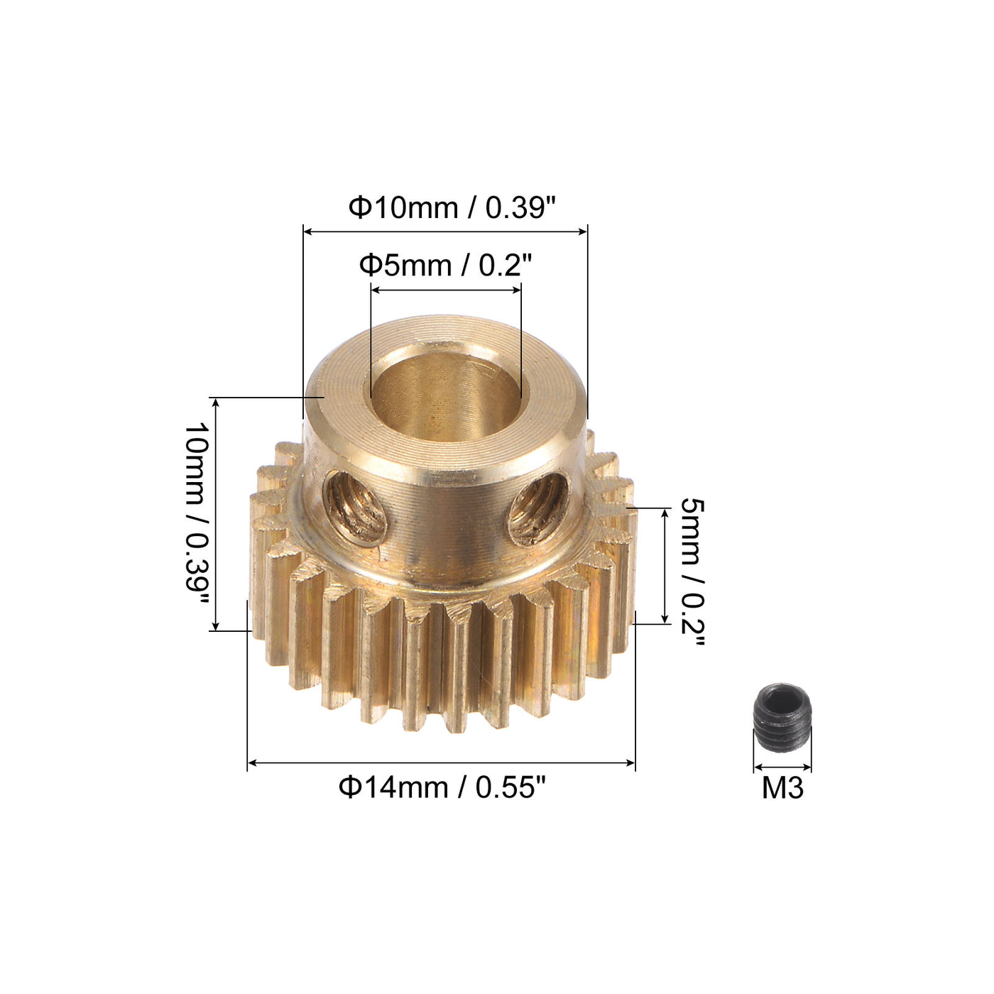 uxcell Uxcell 0.5 Mod 26T 5mm Bore 14mm Outer Dia Brass Motor Rack Pinion Gear with Screws