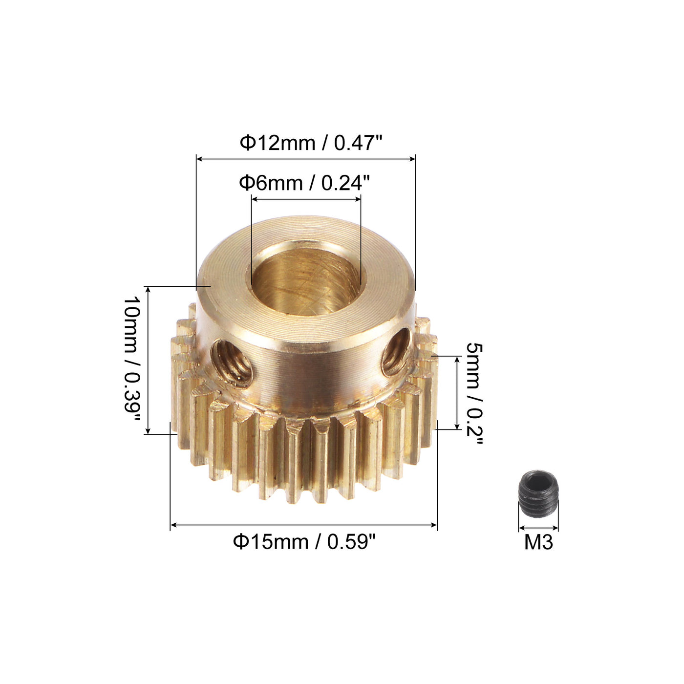 uxcell Uxcell 0.5 Mod 28T 6mm Bore 15mm Outer Dia Brass Motor Rack Pinion Gear with Screws