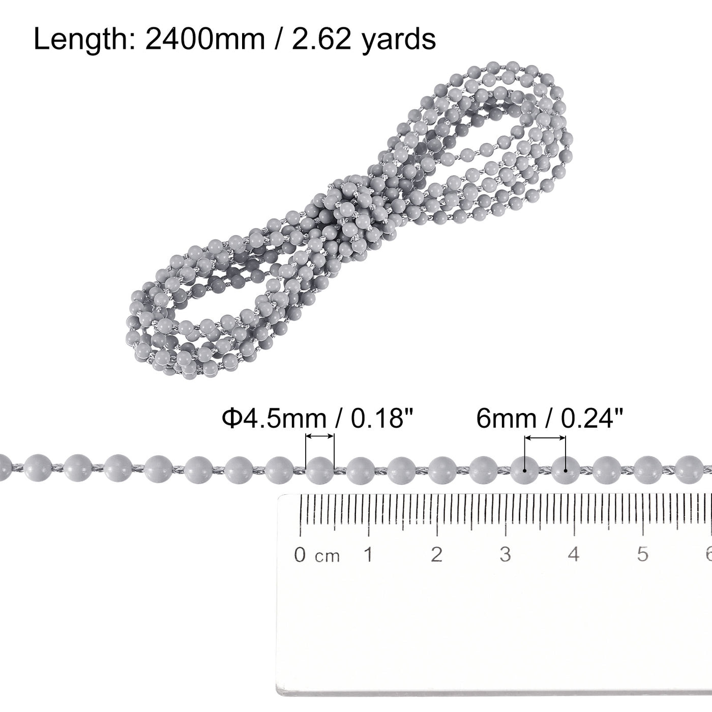 uxcell Uxcell 2.62 Yards Blinds Beaded Chain Roller Shade Cord for Window Repair Parts, Grey