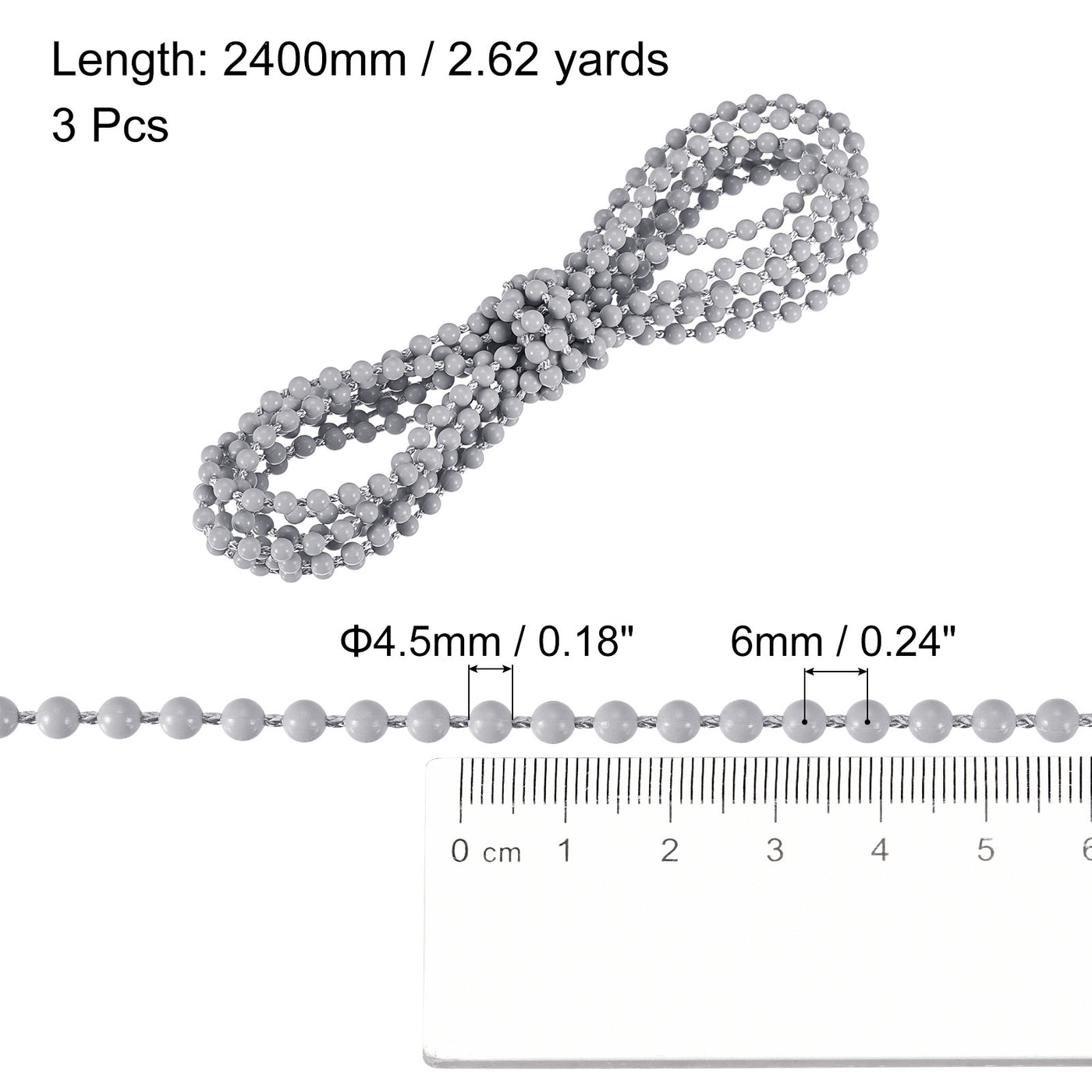 uxcell Uxcell 2.62 Yards Blinds Beaded Chain 3Pcs Roller Shade for Window Repair Parts, Grey