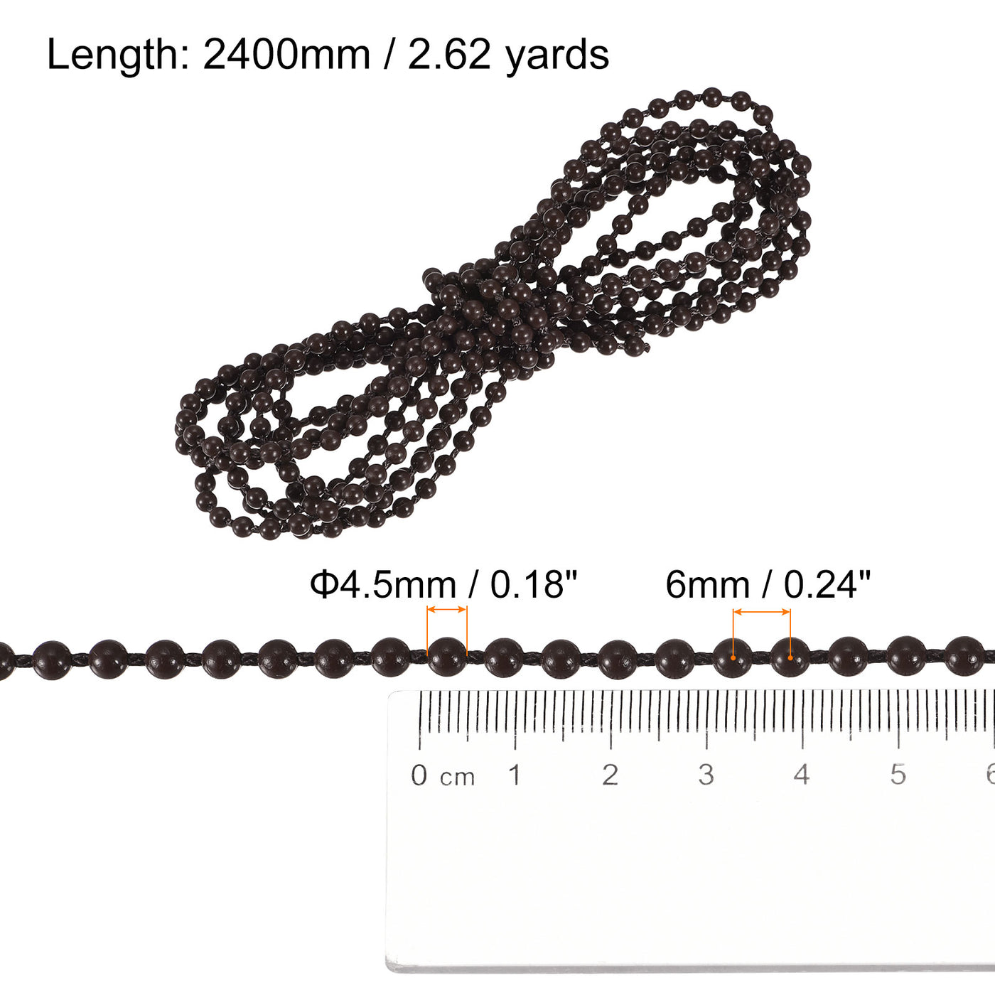 uxcell Uxcell 2.62 Yards Blinds Beaded Chain Roller Shade Cord for Window Repair Parts, Coffee