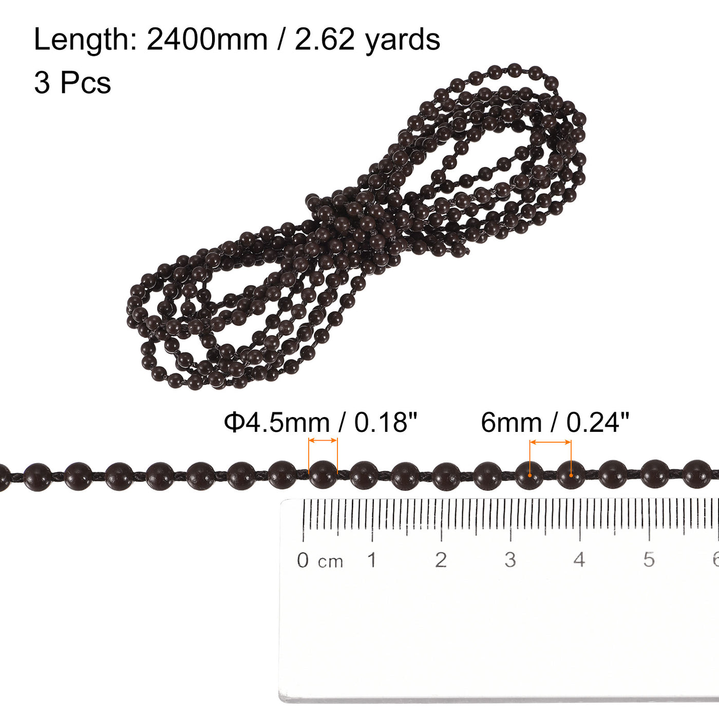uxcell Uxcell 2.62 Yards Blinds Beaded Chain 3Pcs Roller Shade for Window Repair Parts, Coffee