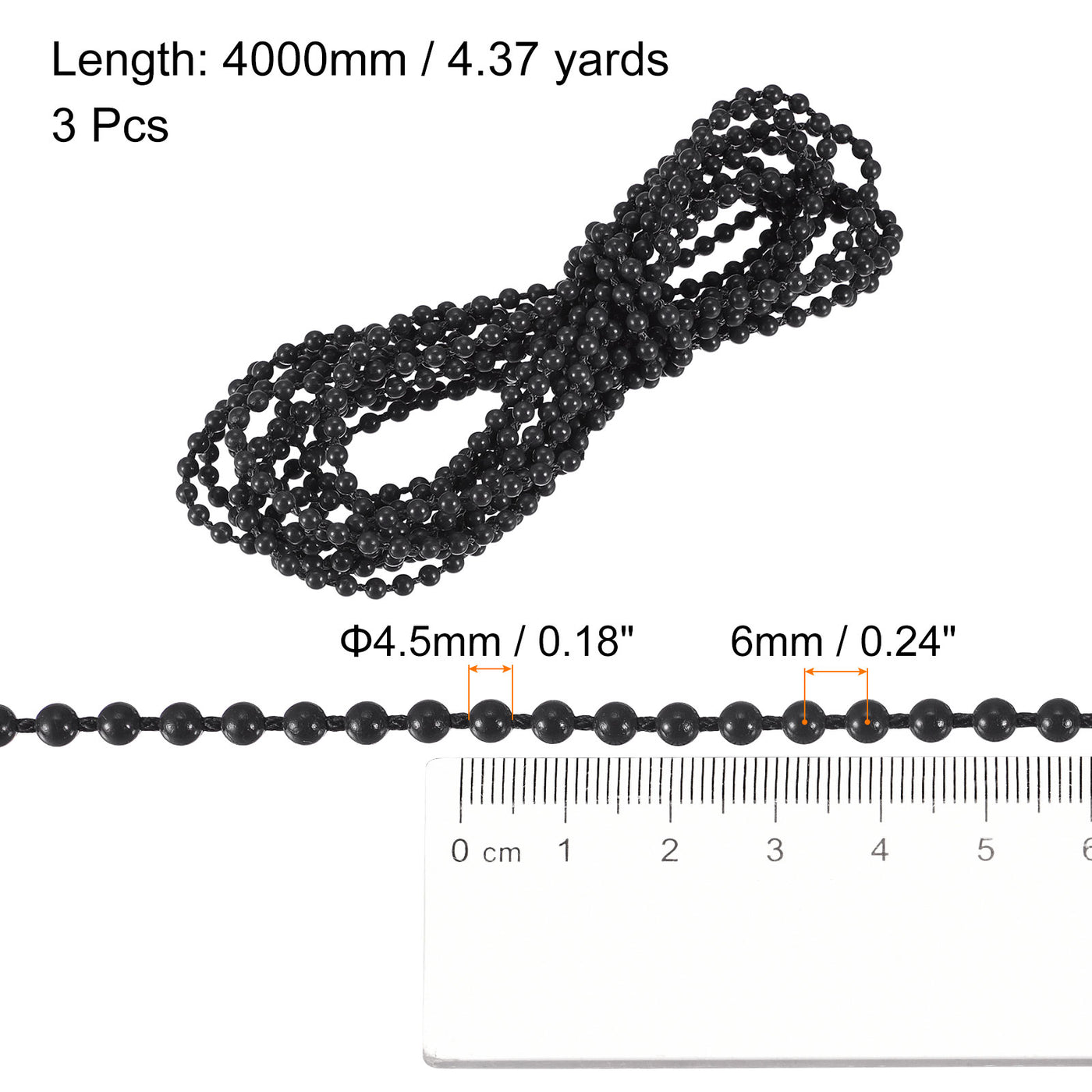 uxcell Uxcell 4.37 Yards Blinds Beaded Chain 3Pcs Roller Shade for Window Repair Parts, Black