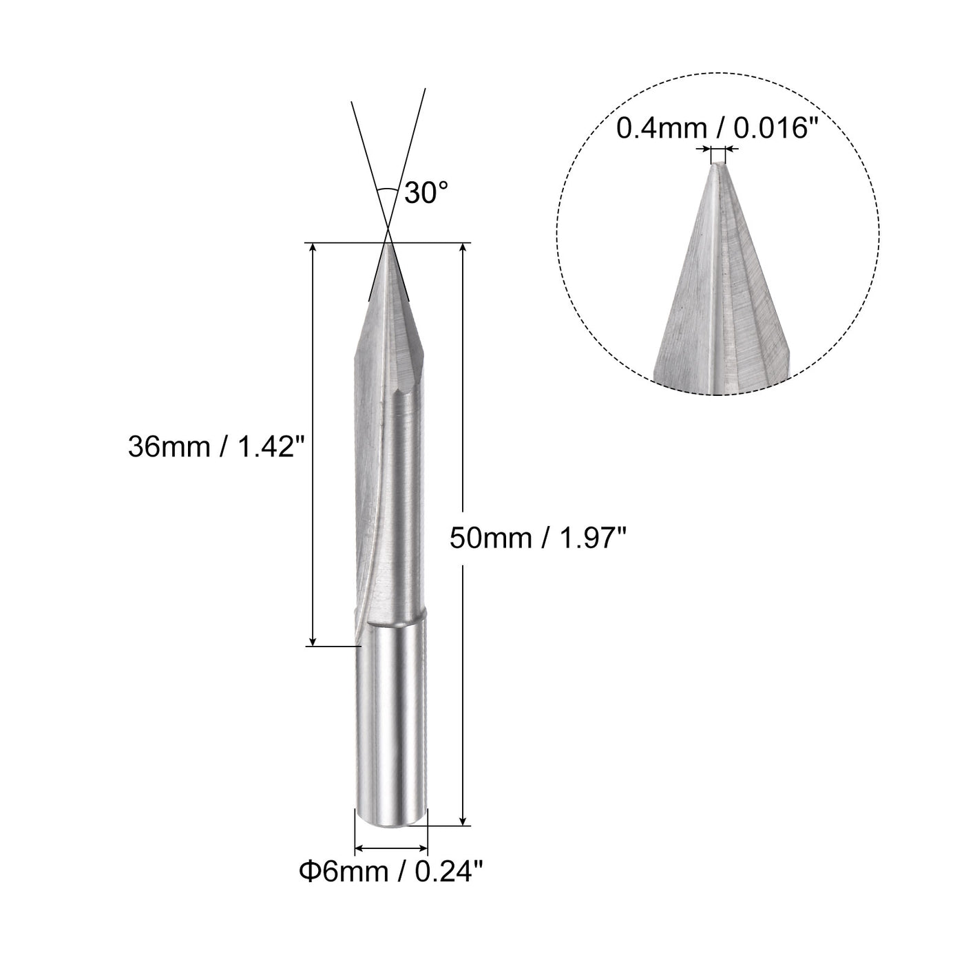uxcell Uxcell 0.4mm Tip 30 Degree 50mm Length Carbide Tapered Wood Engraving CNC Router Bit