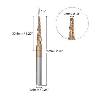 Harfington Uxcell 2mm x 6mm 7.3 Degree Angle TiSiN Coated Carbide Tapered Ball Nose End Mill