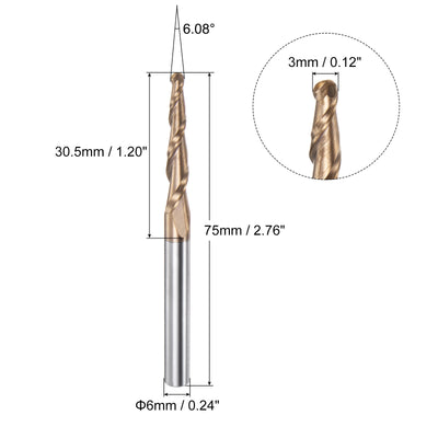 Harfington Uxcell 3mm x 6mm 6.08 Degree Angle TiSiN Coated Carbide Tapered Ball Nose End Mill