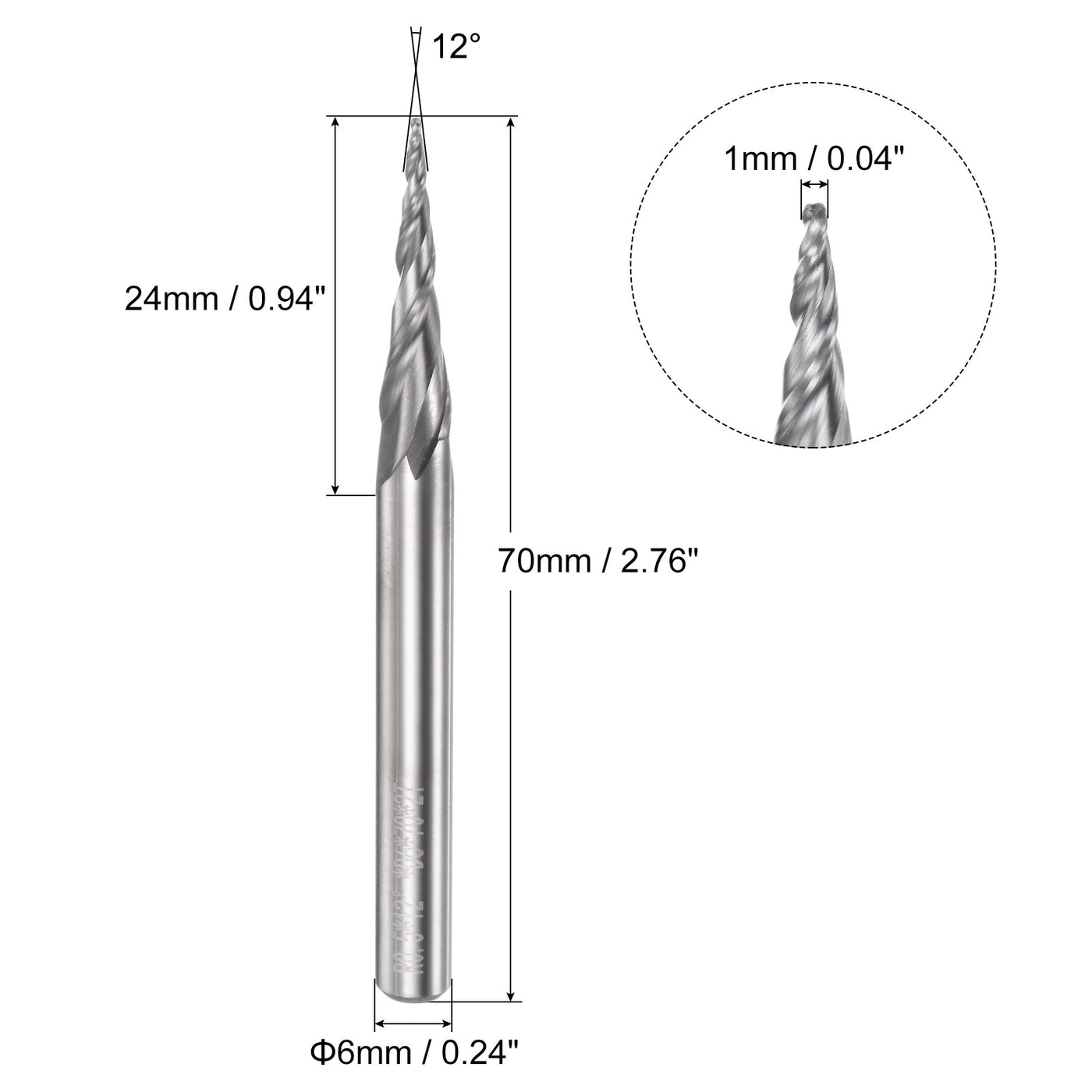 uxcell Uxcell 1mm x 6mm 12 Degree Angle Uncoated Carbide 2 Flute Tapered Ball Nose End Mill