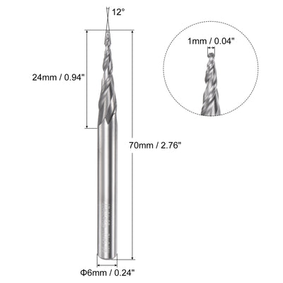 Harfington Uxcell 1mm x 6mm 12 Degree Angle Uncoated Carbide 2 Flute Tapered Ball Nose End Mill
