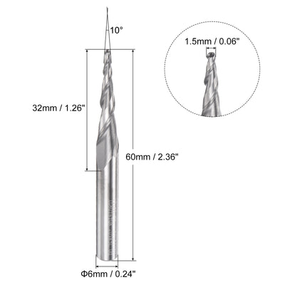 Harfington Uxcell 1.5mm x 6mm 10 Degree Angle Uncoated Carbide 2 Flute Tapered Ball Nose End Mill