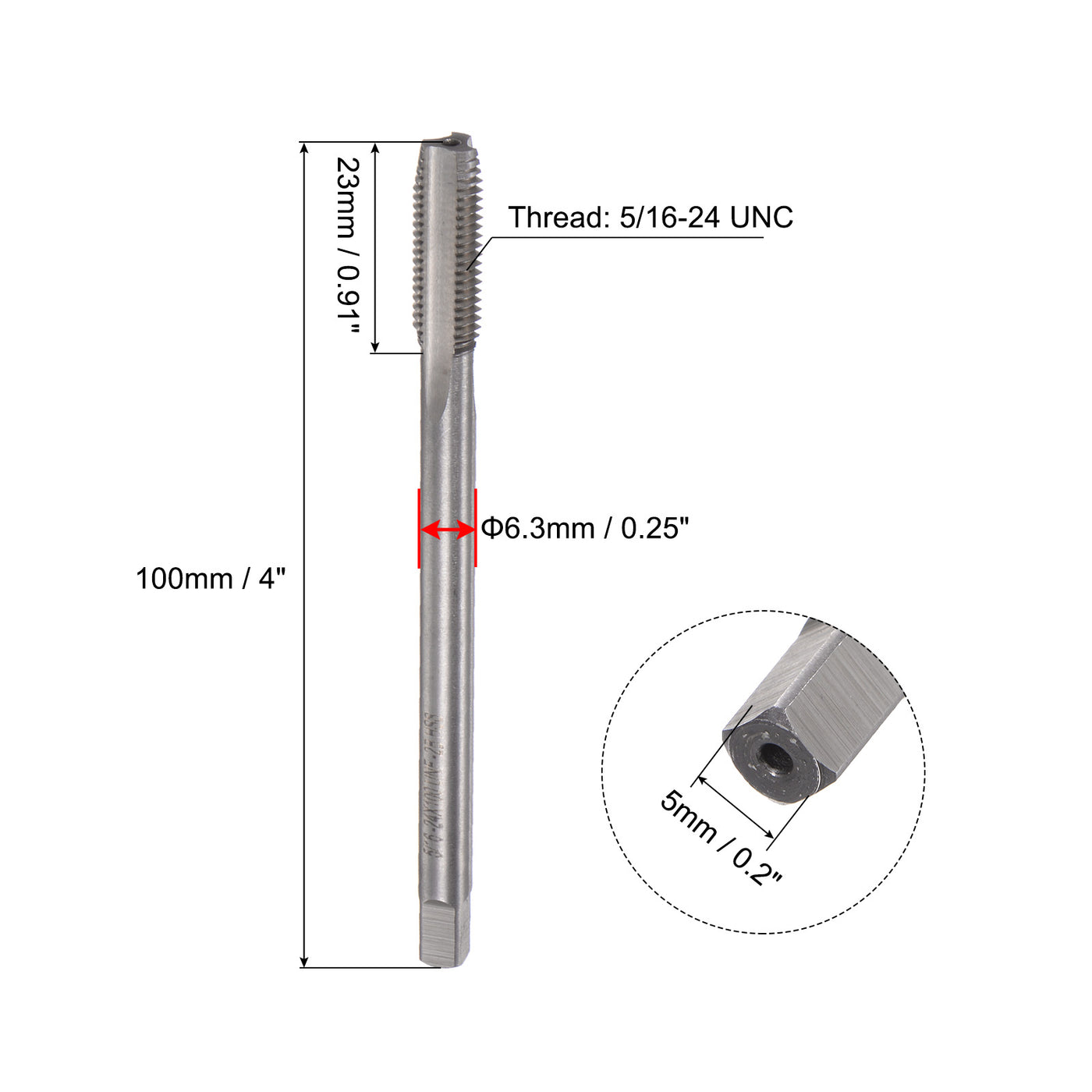 uxcell Uxcell 5/16-24 UNF High Speed Steel 4" Length 3 Straight Flute Machine Screw Thread Tap
