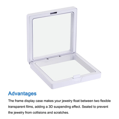 Harfington Floating Thin Film Display Box, ABS Frame Case 9cm x 9cm x 2cm White Pack of 10