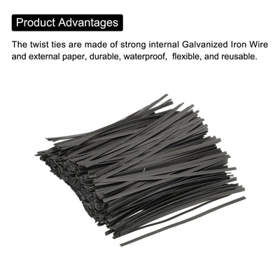 Harfington Twist Ties 5.9" Paper Closure Tie for Party Bags, Candy, Crafts Black 1500pcs