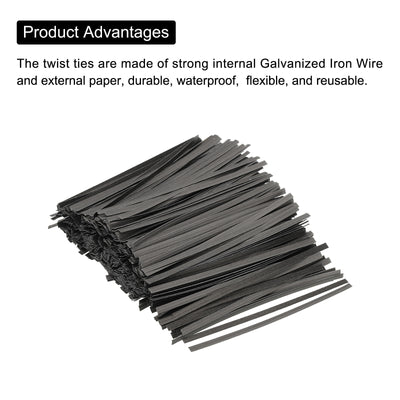Harfington Twist Ties 4.7" Paper Closure Tie for Party Bags, Candy, Crafts Black 500pcs