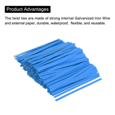 Harfington Twist Ties 3.5" Paper Closure Tie for Party Bags, Candy, Crafts Blue 500pcs