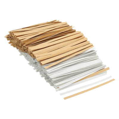 Harfington Twist Ties 3.5" Paper Closure Tie for Party Bags, Candy, Brown White Each 500pcs