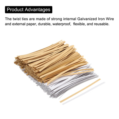 Harfington Twist Ties 4.7" Paper Closure Tie for Party Bags, Candy, Brown White Each 500pcs
