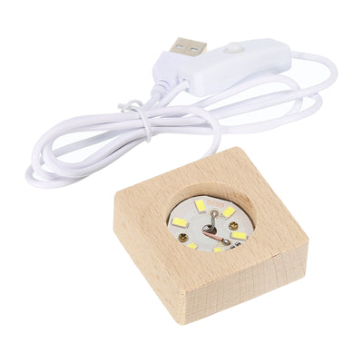 Harfington LED Wooden Ball Stand Holders Displays Base 5x5x2cm White Light Square