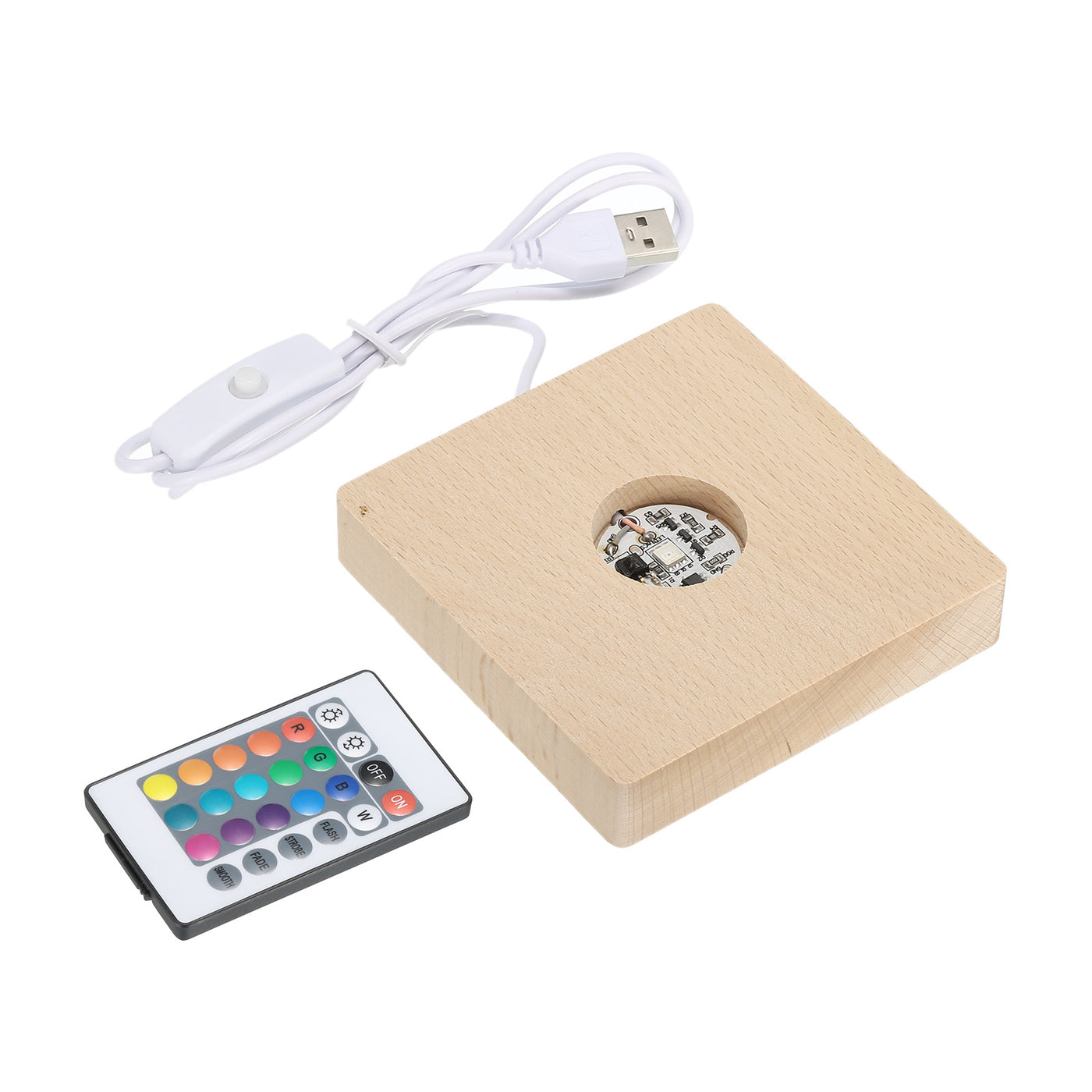 Harfington LED Wood Ball Stand Displays 10x10x2cm Colorful Light Square Remote Control
