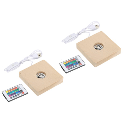 Harfington LED Wood Ball Displays 10x10x2cm Colorful Light Square Remote Control Pack of 2