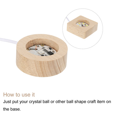 Harfington LED Wooden Ball Stand Holders Displays Base 10x10x2cm 10x2cm Warm Colorful Light Square Round USB Switch for Crystal Ball Stone 1 Set