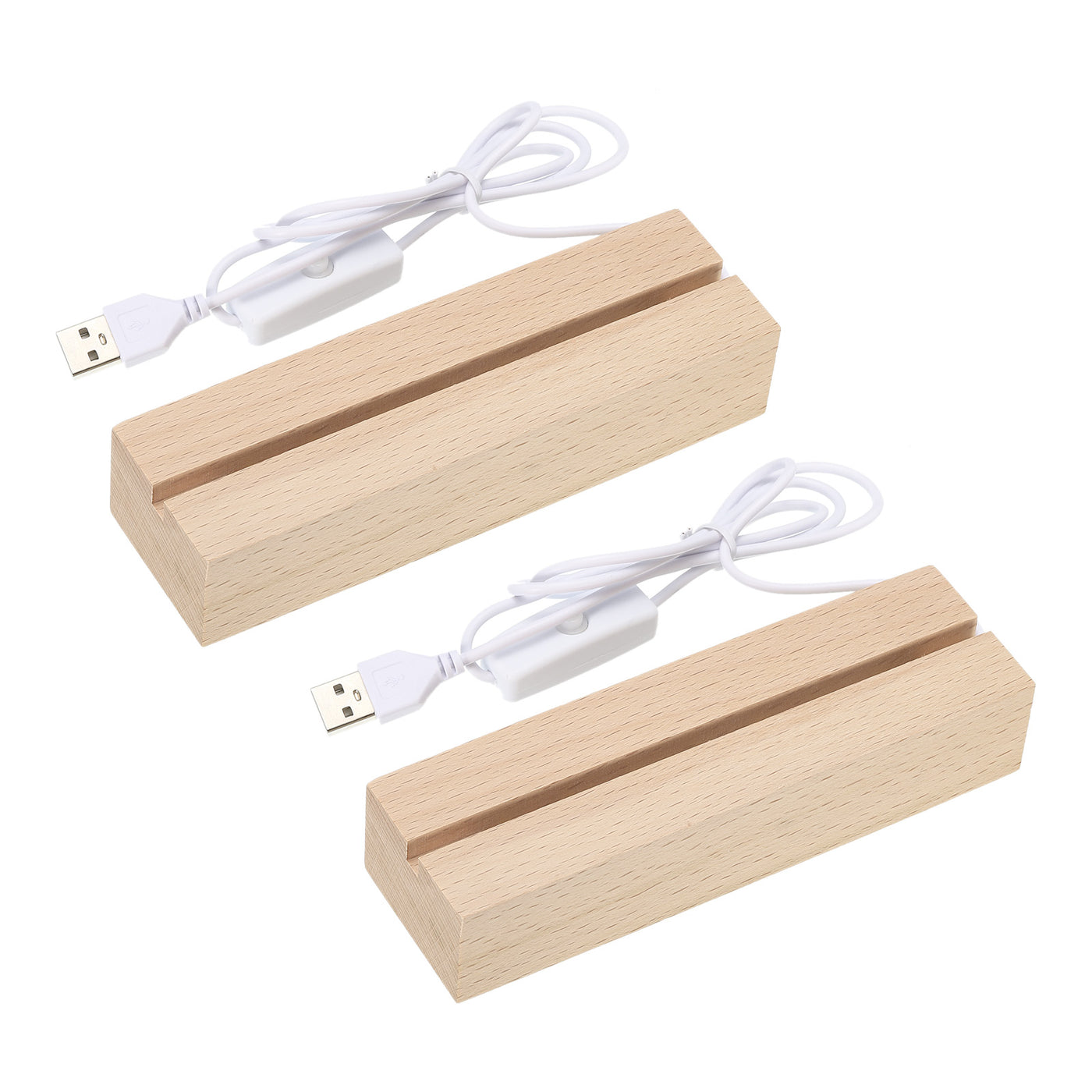 Harfington LED Wooden Ball Stand Holders Displays 15x4.5x3cm Warm Light Square Pack of 2