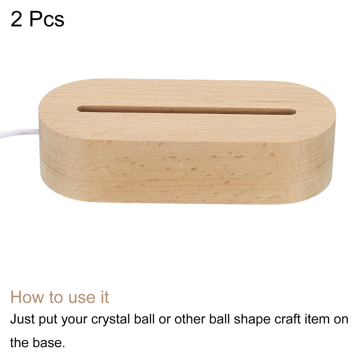 Harfington LED Wooden Ball Stand Holders Displays Base 14.5x6x3.5cm White Light Oval