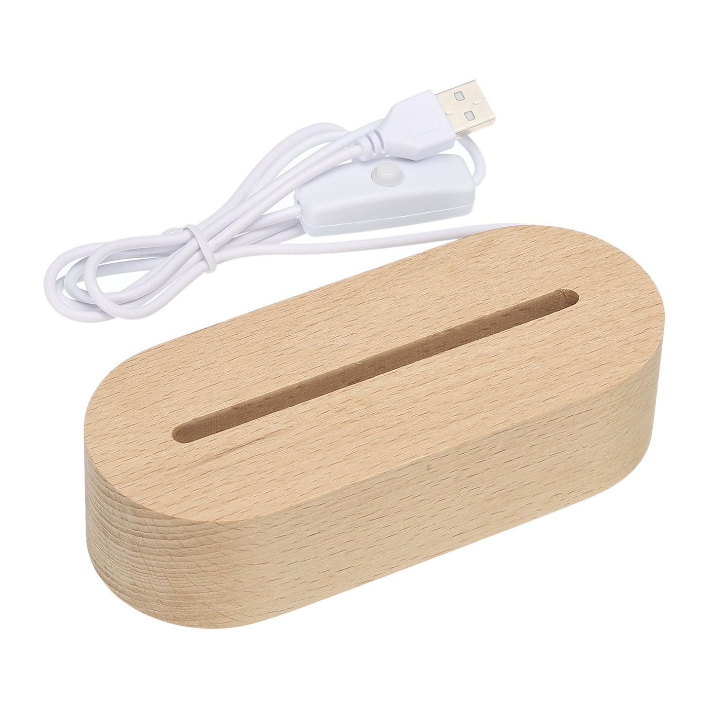 Harfington LED Wooden Ball Stand Holders Displays Base 14.5x6x3.5cm White Light Oval