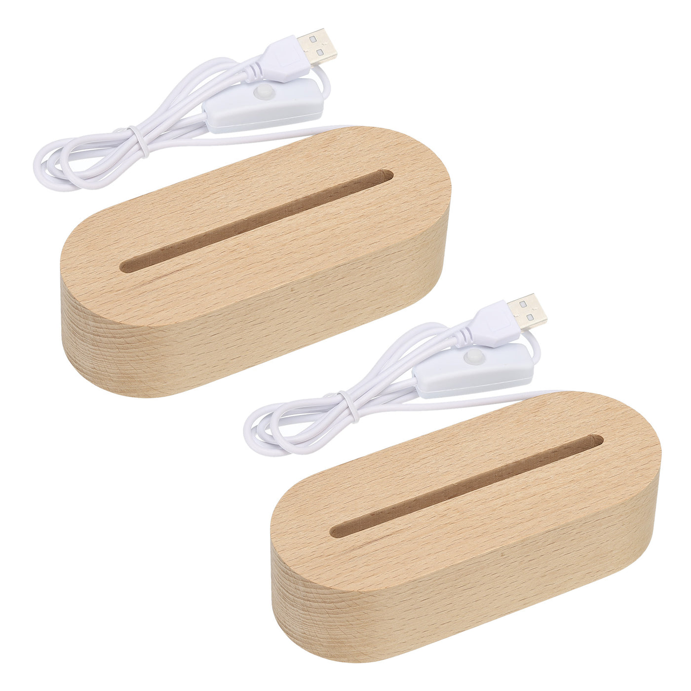 Harfington LED Wooden Ball Stand Holders Displays 14.5x6x3.5cm Warm Light Oval Pack of 2
