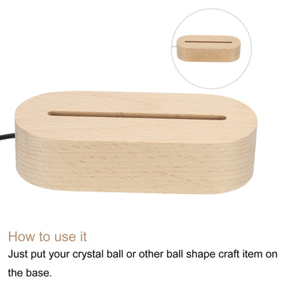 Harfington LED Wooden Ball Stand Holder Display Base 14.5x6x3.5cm Warm Colorful Oval USB Switch for Crystal Ball Stone 1 Set