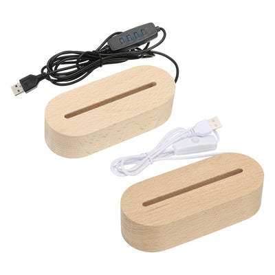 Harfington LED Wooden Ball Stand Holder Display Base 14.5x6x3.5cm Warm Colorful Oval USB Switch for Crystal Ball Stone 1 Set