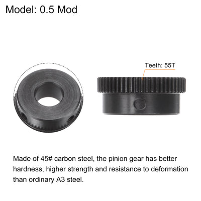 Harfington Uxcell 0.5 Mod 55T 10mm Bore 28.5mm Outer Dia 45# Carbon Steel Motor Pinion Gear Set