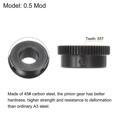 Harfington Uxcell 0.5 Mod 55T 12mm Bore 28.5mm Outer Dia 45# Carbon Steel Motor Pinion Gear Set