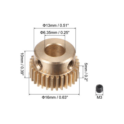 Harfington Uxcell 0.5 Mod 30T 6.35mm Bore 16mm Outer Dia Brass Motor Rack Pinion Gear with Screws