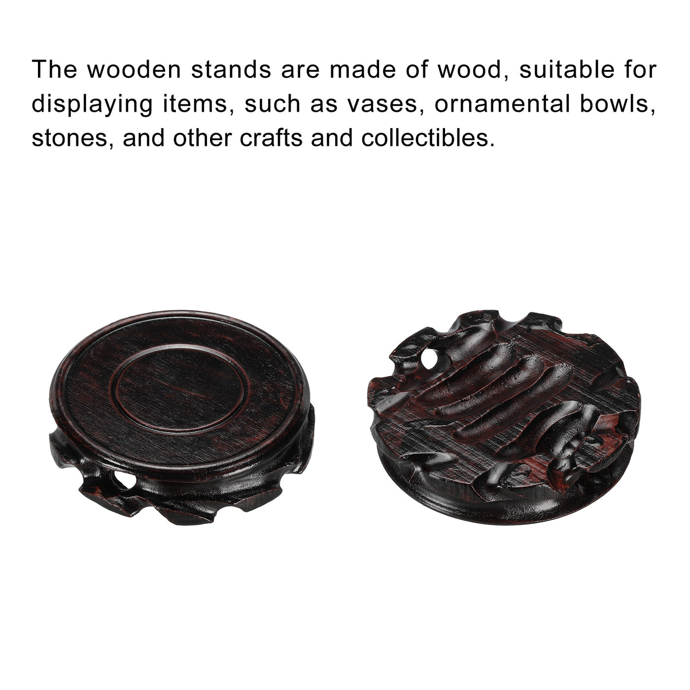 Harfington Wooden Stand Holders Displays Base 90mm Diameter Black for Vase Bonsai Pack of 2